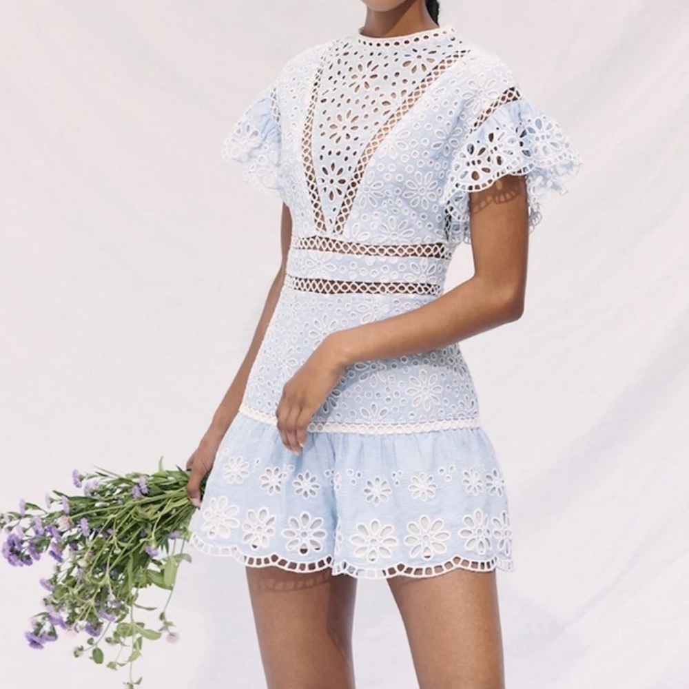 Saylor Shanice Eyelet Pinstripe Romper